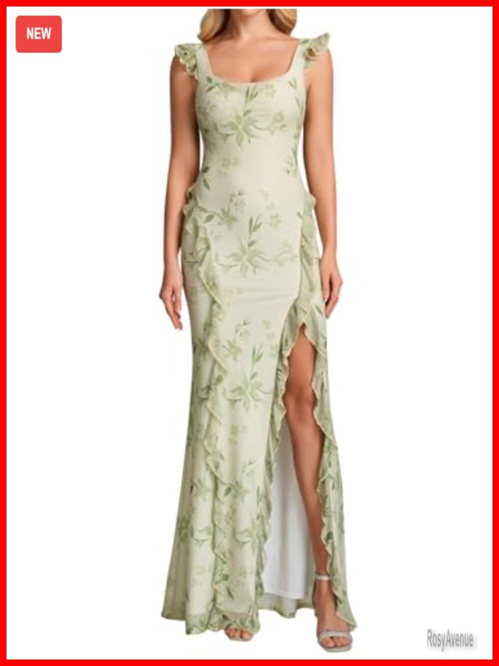 Sheer Mesh Maxi Dress Backless Bodycon Ruffle Hem Wedding Guest